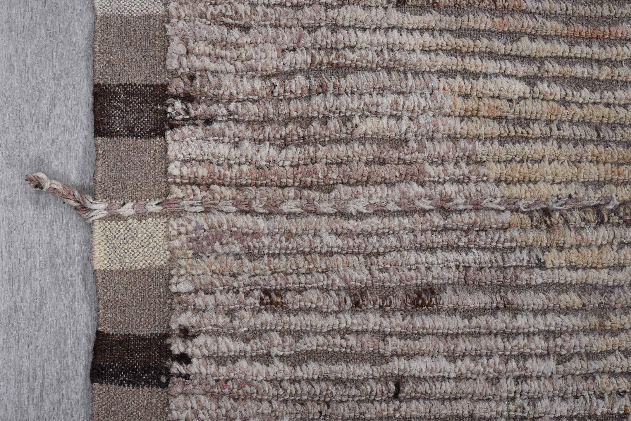 10' x 13' one-of-a-kind handmade vintage Tulu large size rug. Color palette: black, brown, dark gray, dim gray, gainsboro