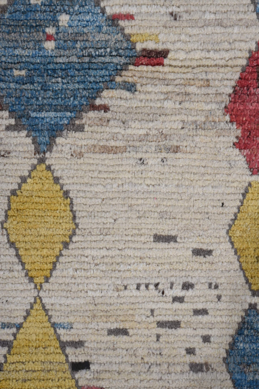 3' x 7' one-of-a-kind handmade vintage Tulu runner rug. Color palette: ivory, blue, gold, rose, black, taupe, pink, red