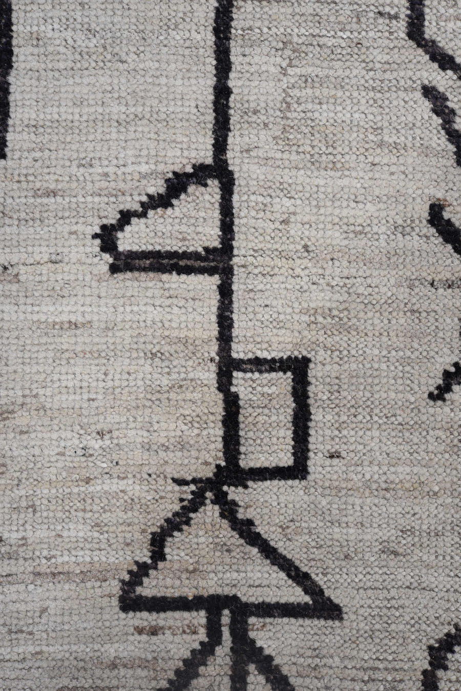 9' x 11' one-of-a-kind handmade vintage Tulu large size rug. Color palette: ivory, charcoal, taupe, gray, black, beige