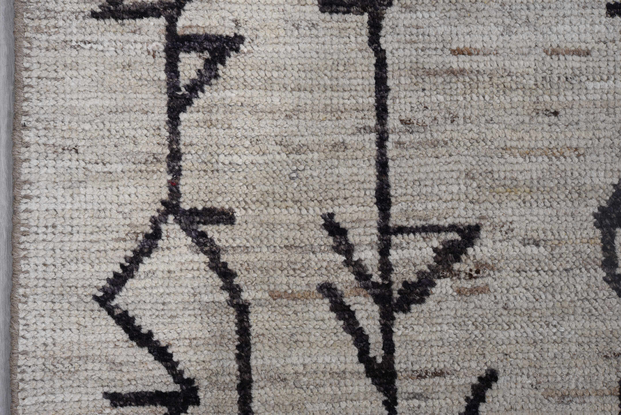 9' x 11' one-of-a-kind handmade vintage Tulu large size rug. Color palette: ivory, charcoal, taupe, gray, black, beige