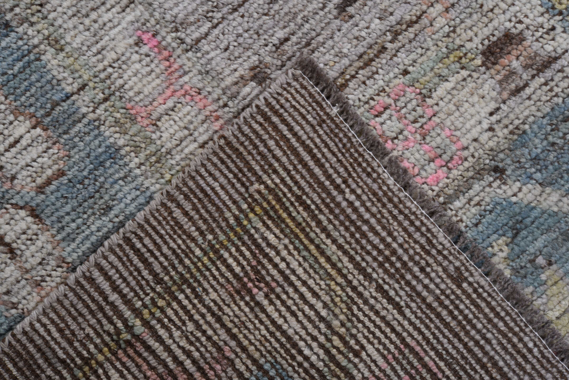 10' x 13' one-of-a-kind handmade vintage Oushak large size rug. Color palette: gray, slate, ivory, blush, gold, taupe, rose