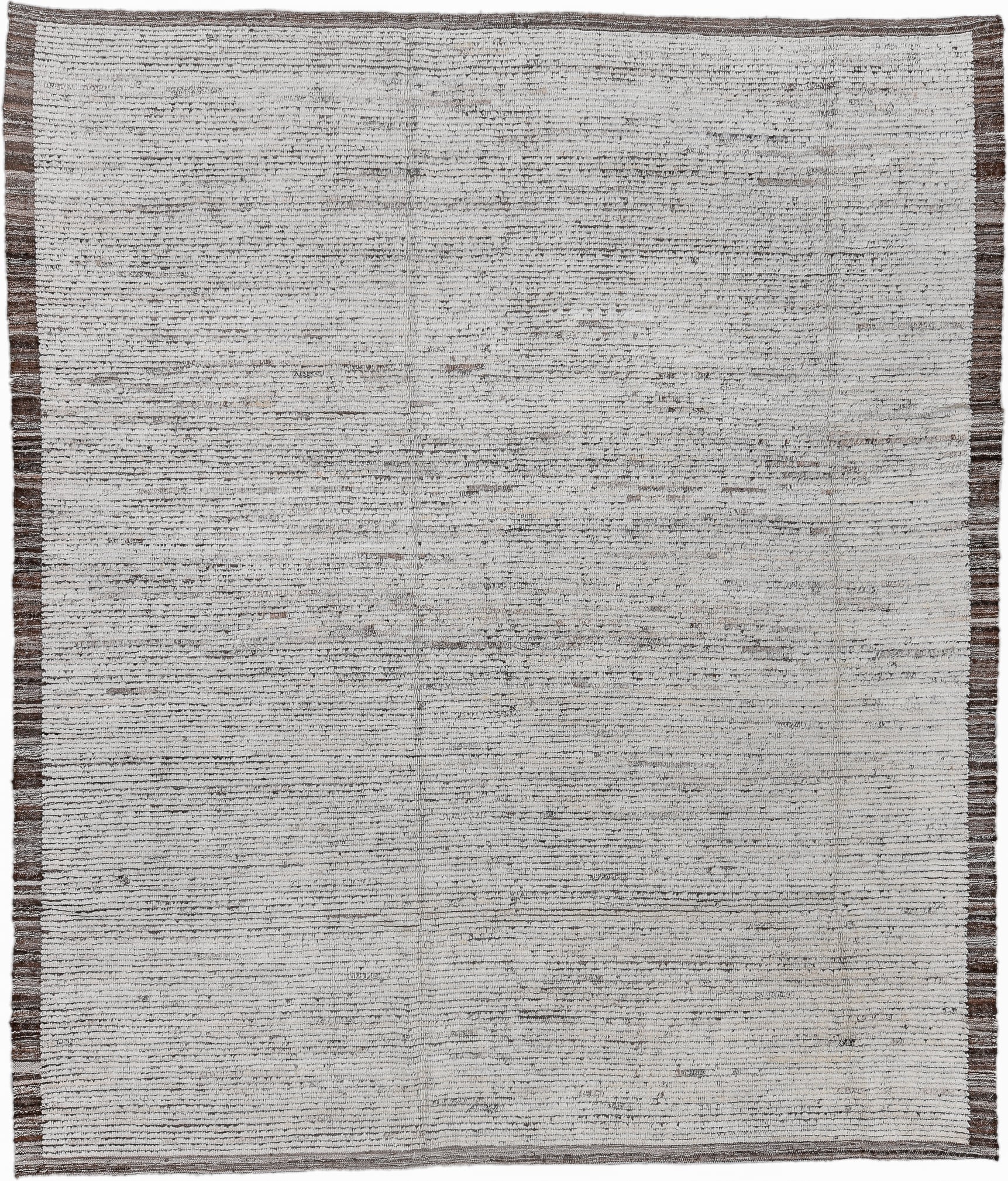 8' x 9' one-of-a-kind handmade vintage Tulu large size rug. Color palette: ivory, taupe, brown, charcoal, beige, gray, black