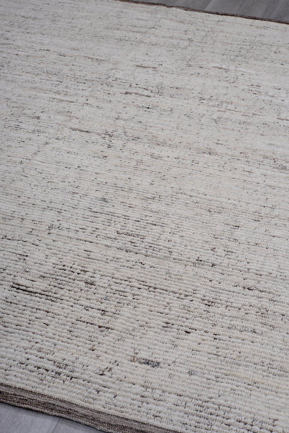 8' x 9' one-of-a-kind handmade vintage Tulu large size rug. Color palette: ivory, taupe, brown, charcoal, beige, gray, black