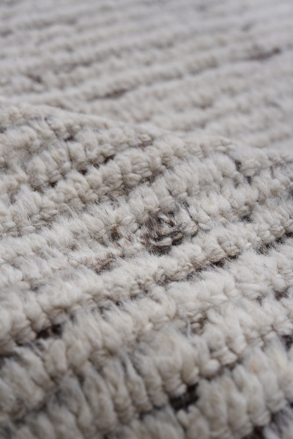 8' x 9' one-of-a-kind handmade vintage Tulu large size rug. Color palette: ivory, taupe, brown, charcoal, beige, gray, black