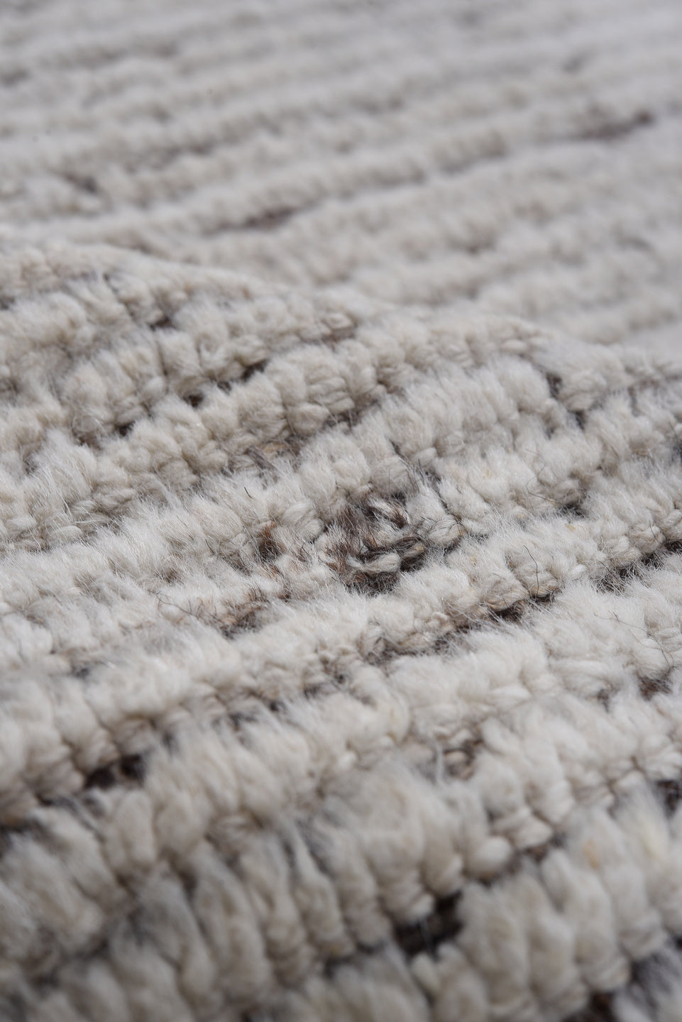 8' x 9' one-of-a-kind handmade vintage Tulu large size rug. Color palette: ivory, taupe, brown, charcoal, beige, gray, black