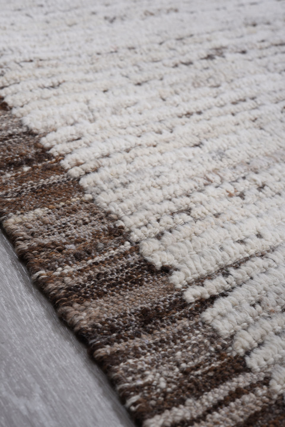 8' x 9' one-of-a-kind handmade vintage Tulu large size rug. Color palette: ivory, taupe, brown, charcoal, beige, gray, black