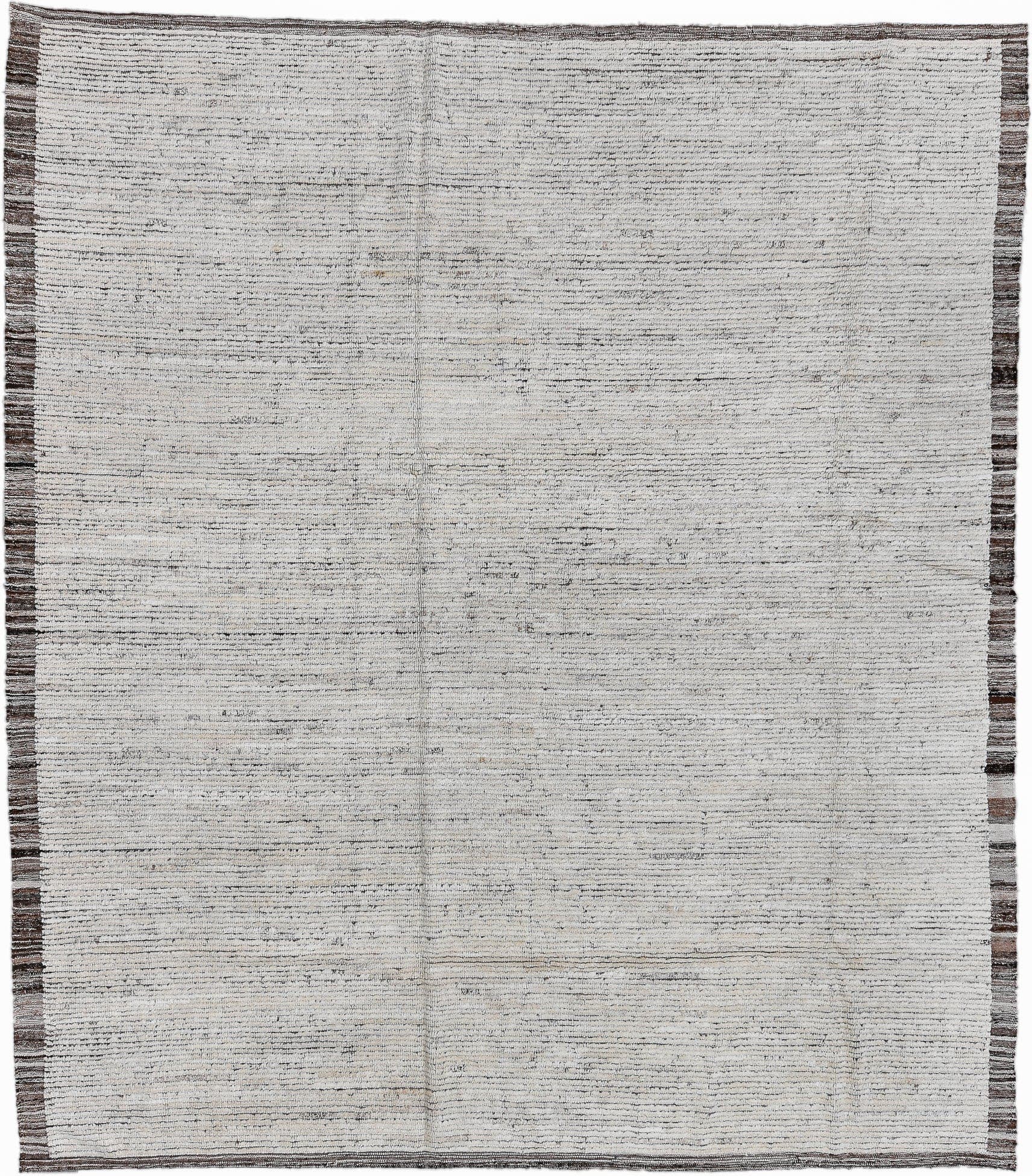 8' x 9' one-of-a-kind handmade vintage Tulu large size rug. Color palette: ivory, charcoal, taupe, brown, cream, gray, black