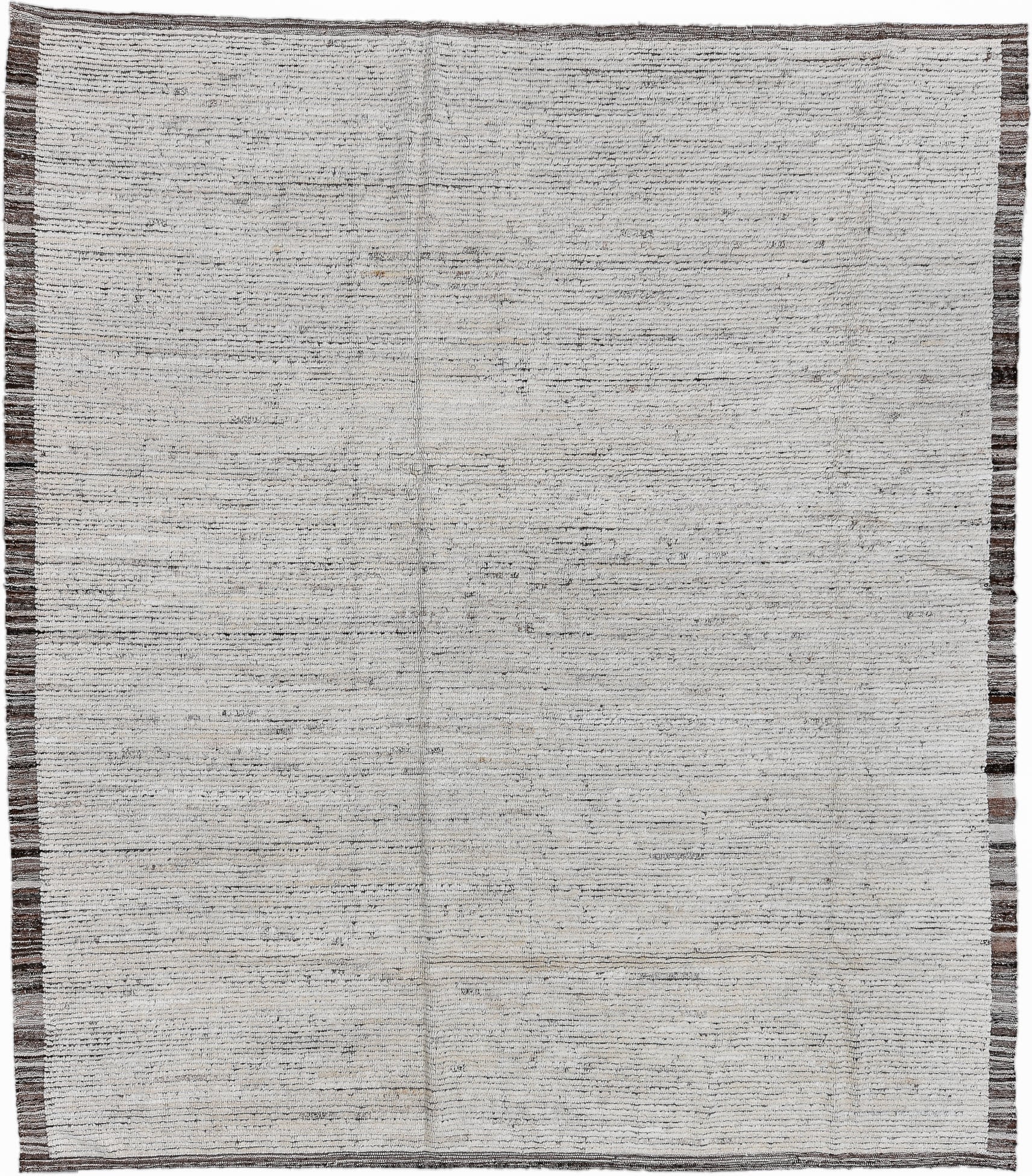 8' x 9' one-of-a-kind handmade vintage Tulu large size rug. Color palette: ivory, charcoal, taupe, brown, cream, gray, black