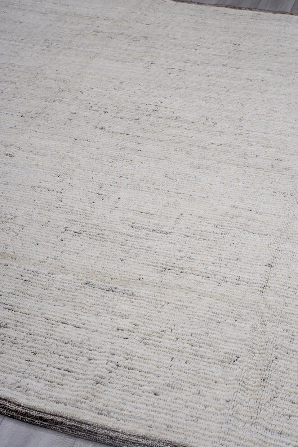 8' x 9' one-of-a-kind handmade vintage Tulu large size rug. Color palette: ivory, charcoal, taupe, brown, cream, gray, black