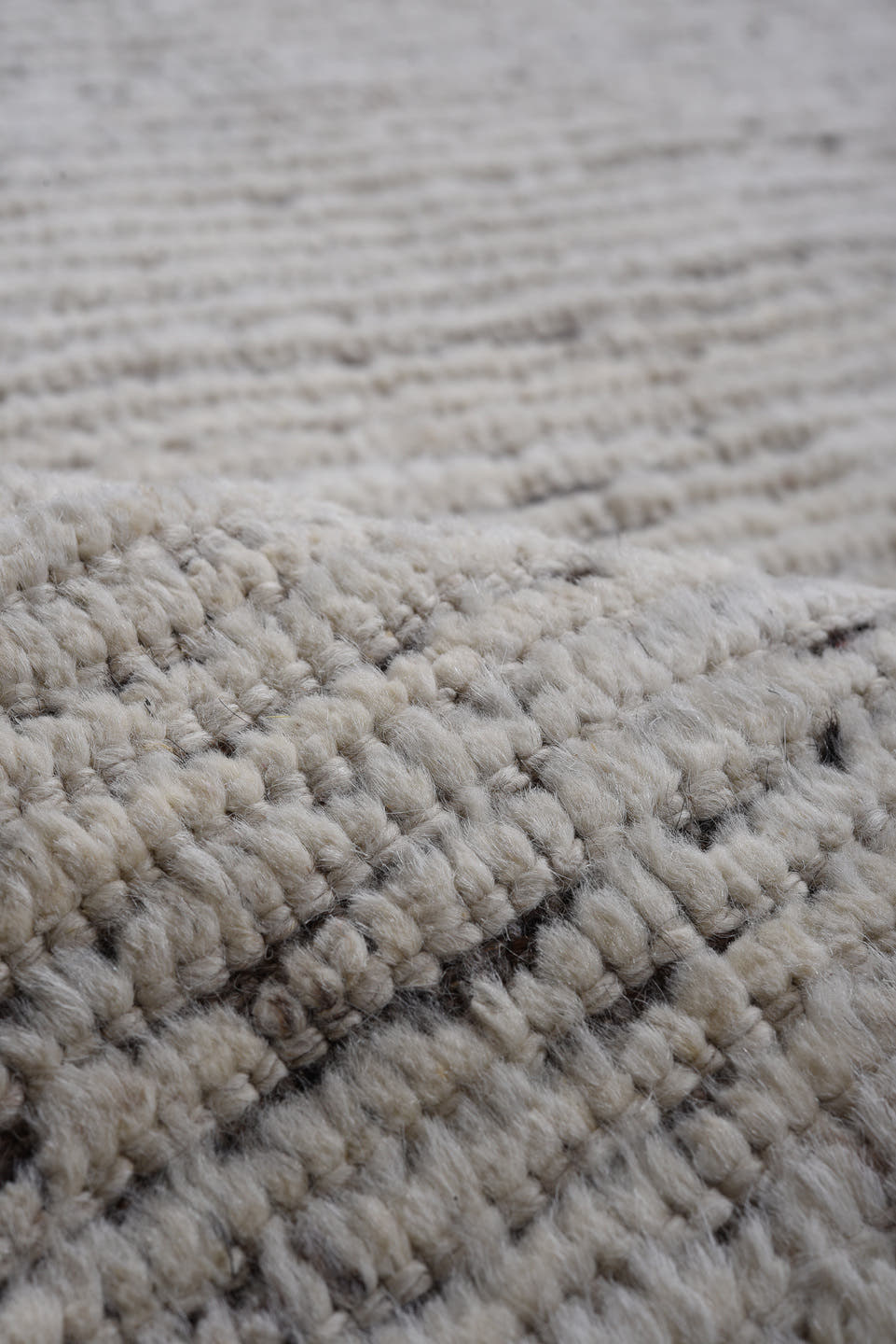 8' x 9' one-of-a-kind handmade vintage Tulu large size rug. Color palette: ivory, charcoal, taupe, brown, cream, gray, black