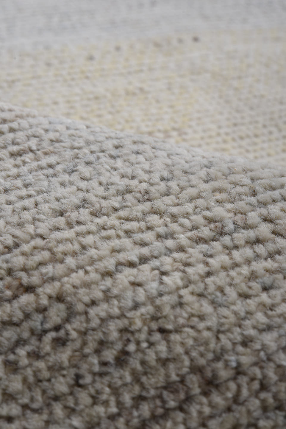 10' x 13' one-of-a-kind handmade vintage Tulu large size rug. Color palette: ivory, pale gray, cream, soft coral, saffron