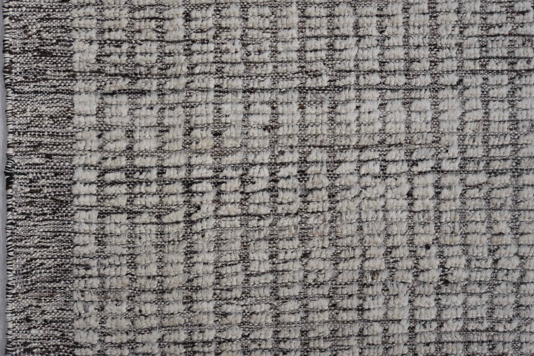 10' x 13' one-of-a-kind handmade vintage Tulu large size rug. Color palette: ivory, gray, charcoal, black