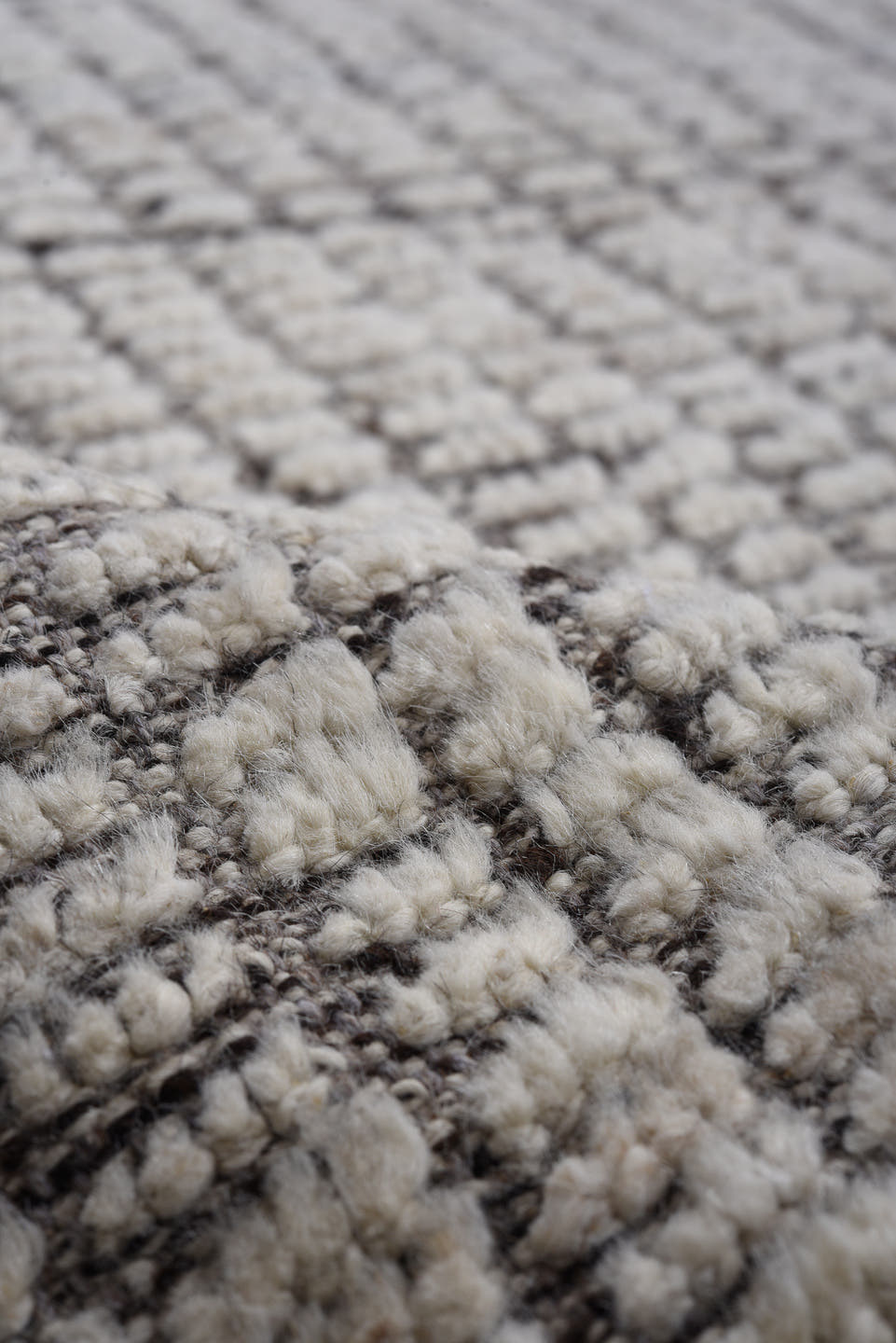 10' x 13' one-of-a-kind handmade vintage Tulu large size rug. Color palette: ivory, gray, charcoal, black