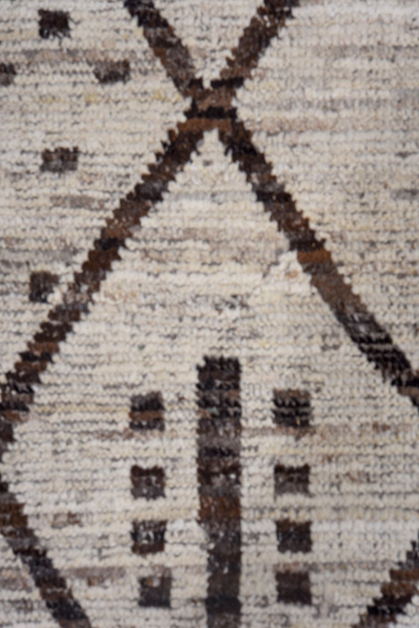 9' x 11' one-of-a-kind handmade vintage Tulu large size rug. Color palette: ivory, brown, taupe, charcoal, beige, gray