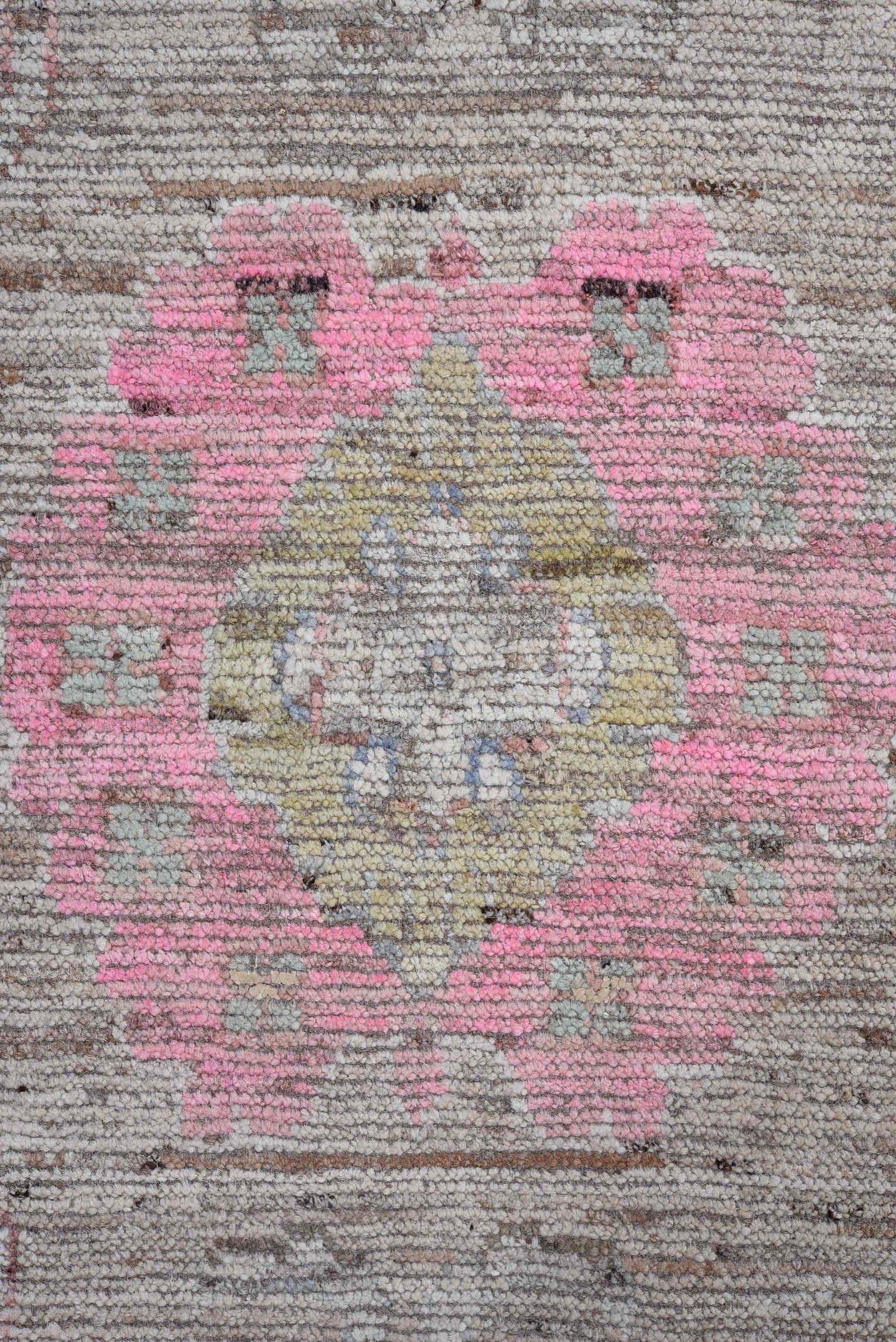 9' x 11' one-of-a-kind handmade vintage Oushak large size rug. Color palette: taupe, ivory, rose, sage, soft blue, gold