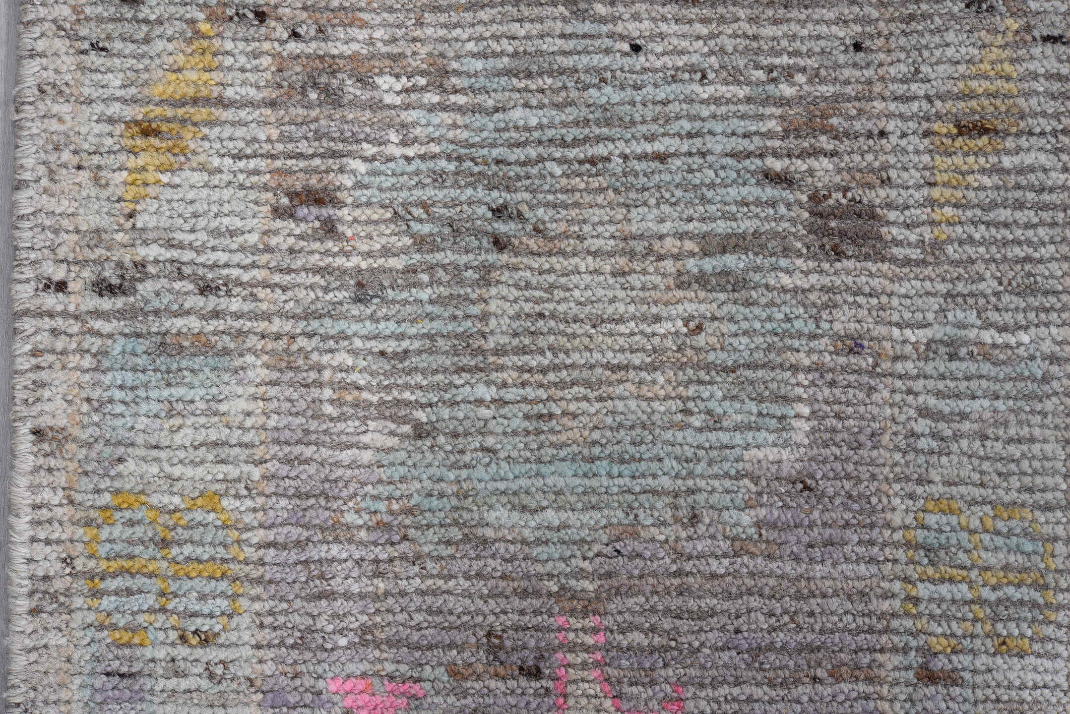 9' x 11' one-of-a-kind handmade vintage Oushak large size rug. Color palette: gray, pink, ivory, gold, taupe, beige
