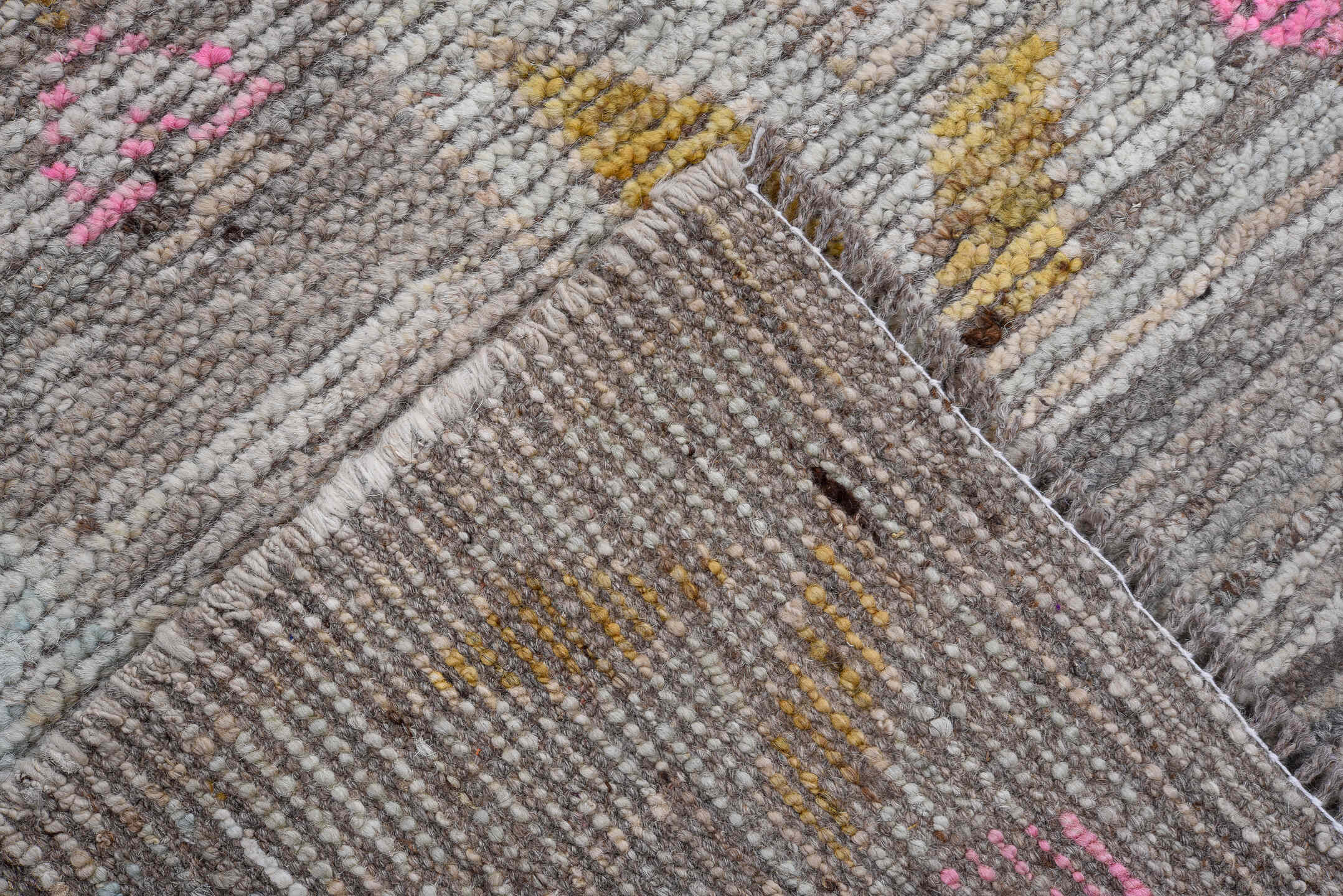 9' x 11' one-of-a-kind handmade vintage Oushak large size rug. Color palette: gray, pink, ivory, gold, taupe, beige