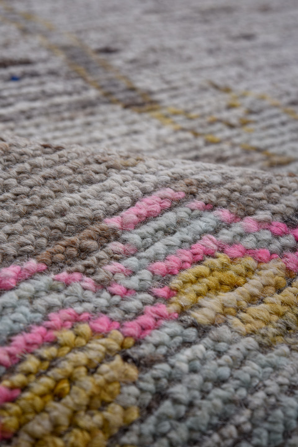 9' x 11' one-of-a-kind handmade vintage Oushak large size rug. Color palette: gray, pink, ivory, gold, taupe, beige
