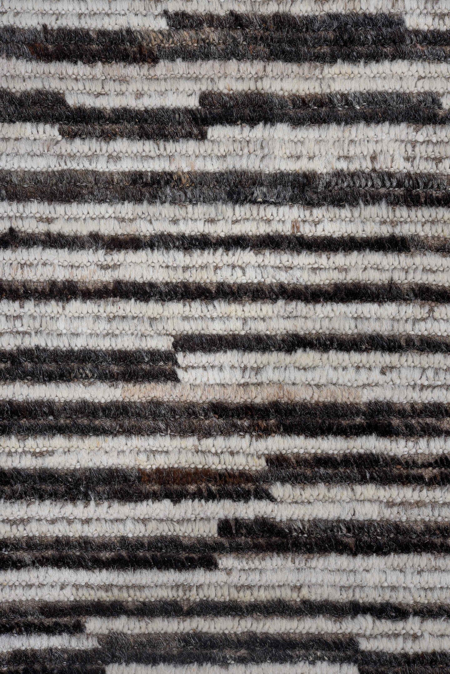 9' x 11' one-of-a-kind handmade vintage Tulu large size rug. Color palette: ivory, taupe, charcoal, brown, cream, black