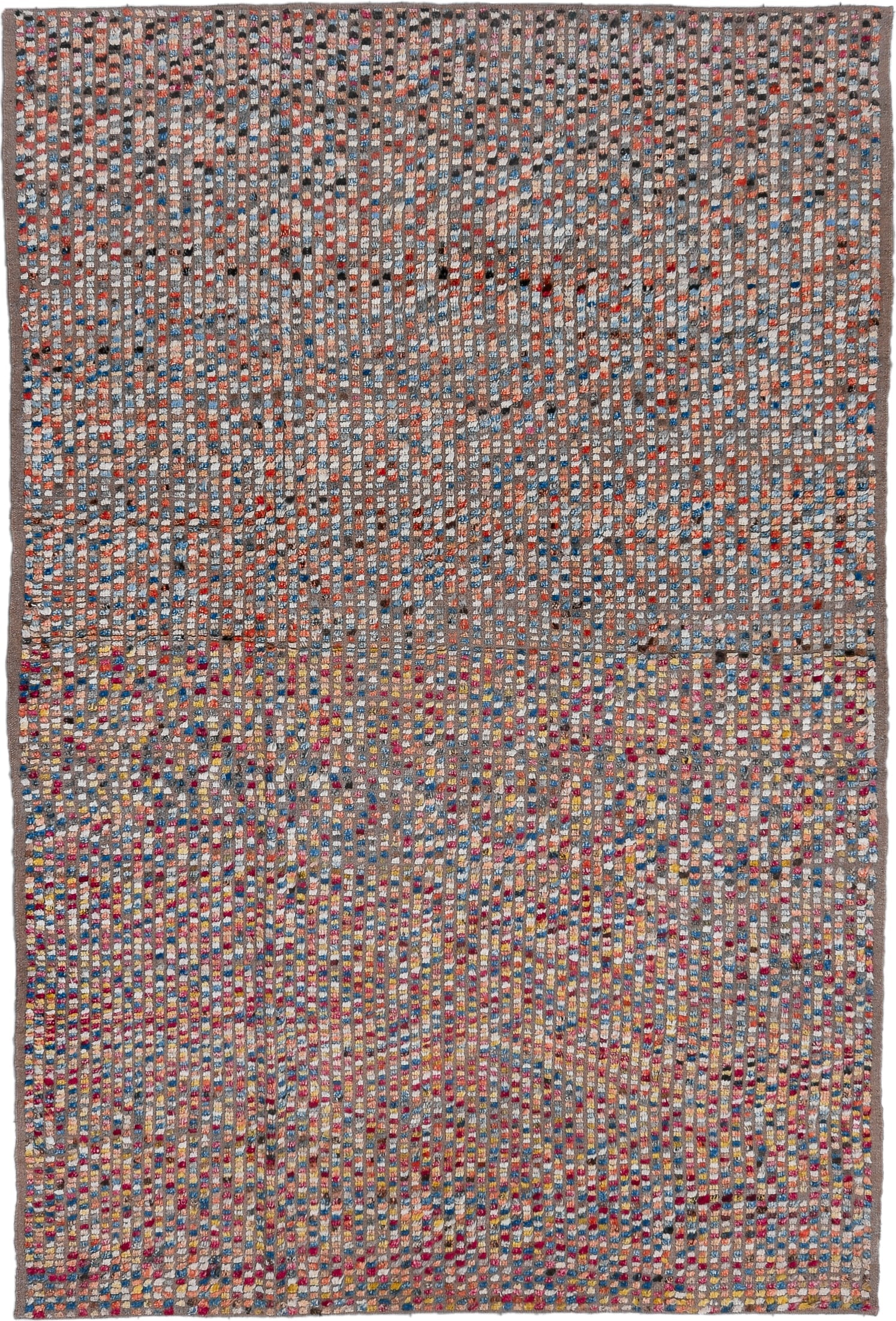 5' x 8' one-of-a-kind handmade vintage Oushak medium size rug. Color palette: taupe, ivory, blue, coral, pink, yellow