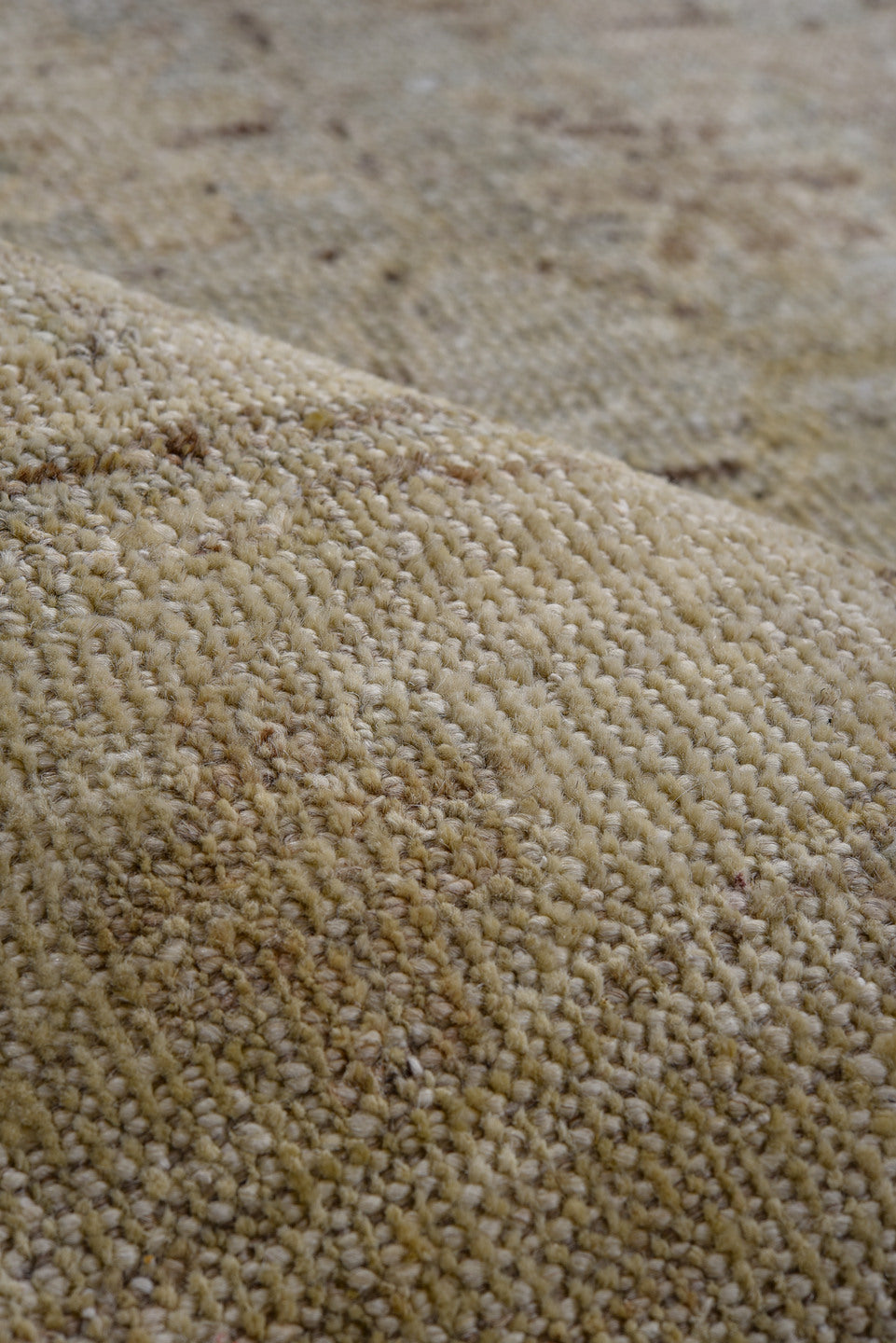 7' x 9' one-of-a-kind handmade vintage Oushak rug. Color palette: brown, gray, light gray, off-white