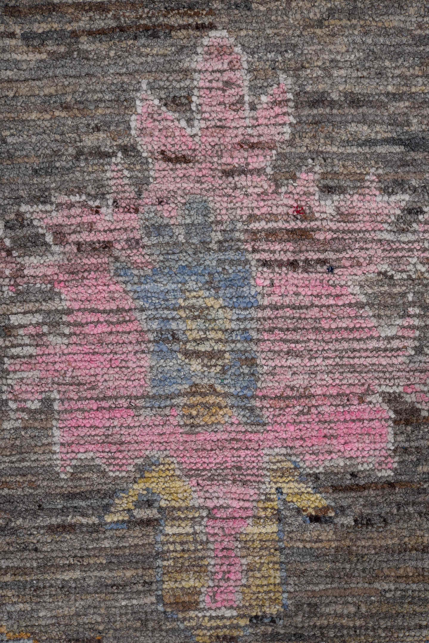 8' x 9' one-of-a-kind handmade vintage Oushak large size rug. Color palette: taupe, sky blue, ivory, pink, gold, brown, gray