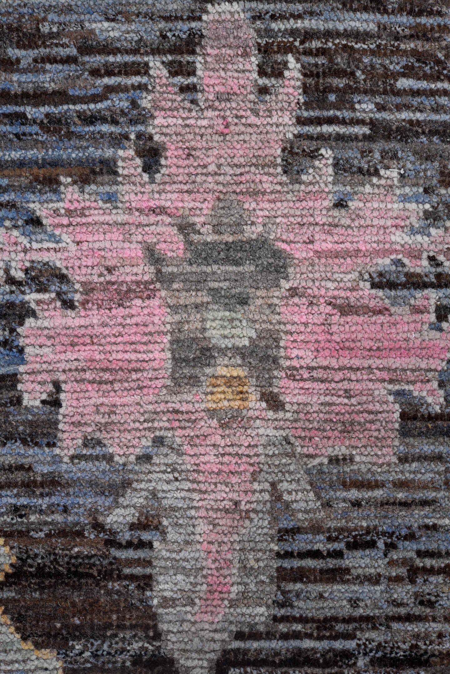 8' x 9' one-of-a-kind handmade vintage Oushak large size rug. Color palette: gray, charcoal, ivory, blush, gold, taupe