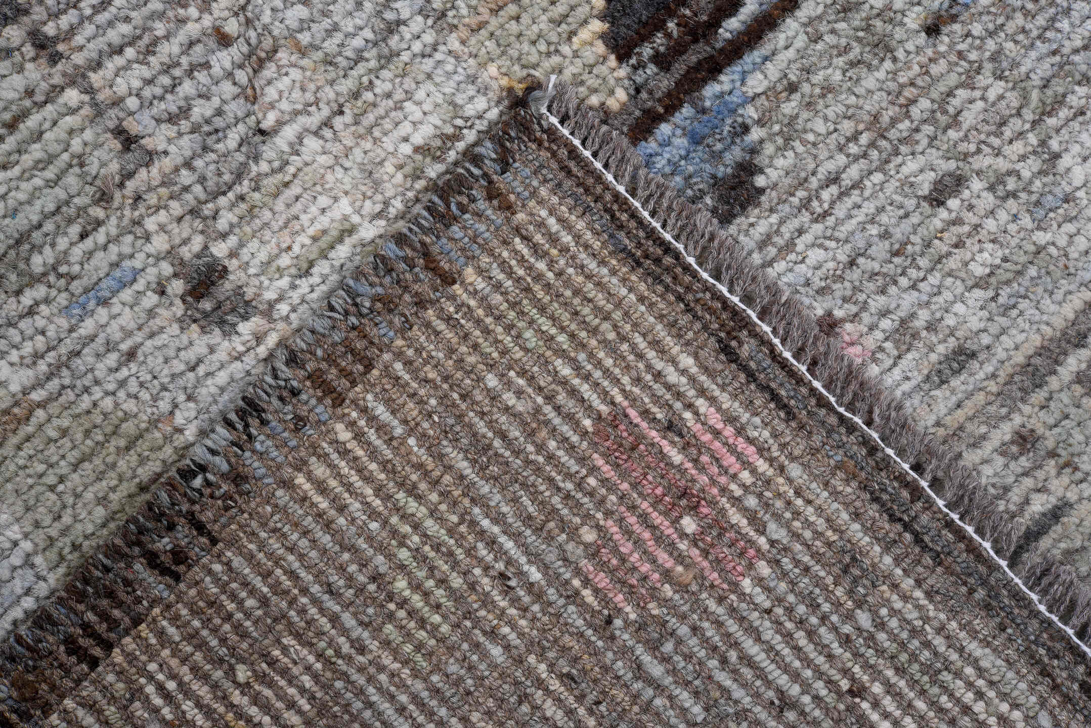 8' x 9' one-of-a-kind handmade vintage Oushak large size rug. Color palette: gray, charcoal, ivory, blush, gold, taupe