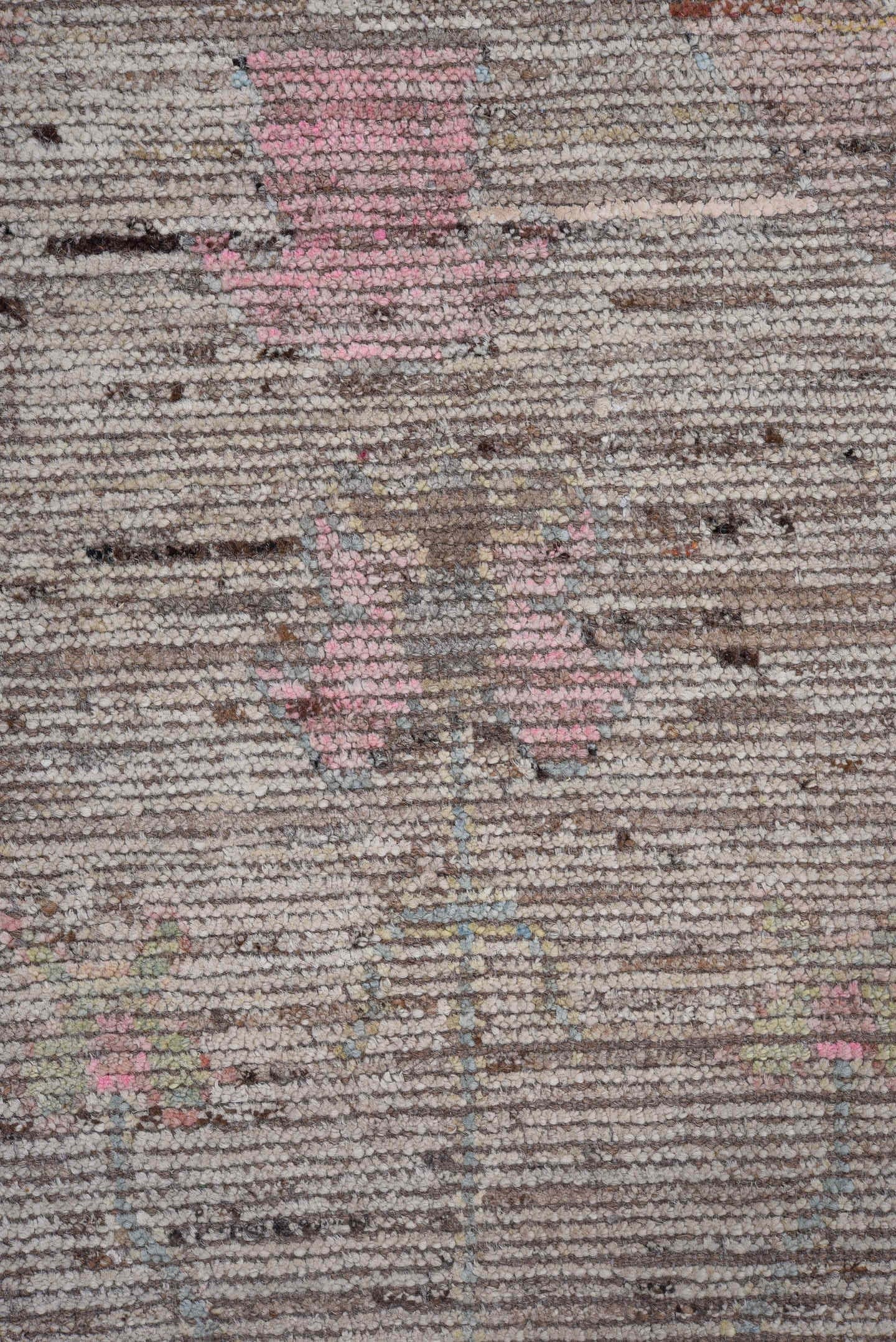 8' x 9' one-of-a-kind handmade vintage Oushak large size rug. Color palette: taupe, charcoal, blush, pale blue, ivory