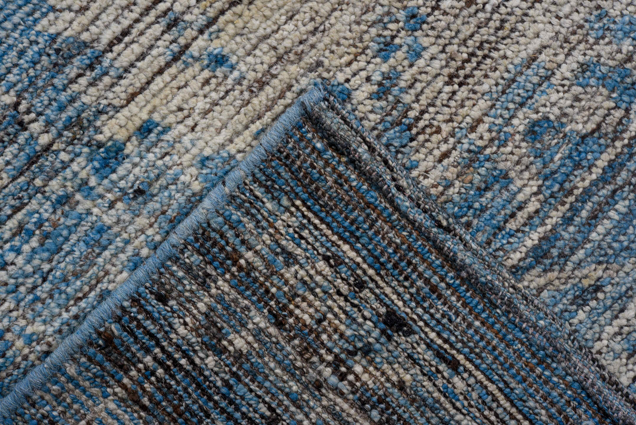 9' x 12' one-of-a-kind handmade vintage Oushak large size rug. Color palette: sky blue, ivory, slate, powder blue, taupe