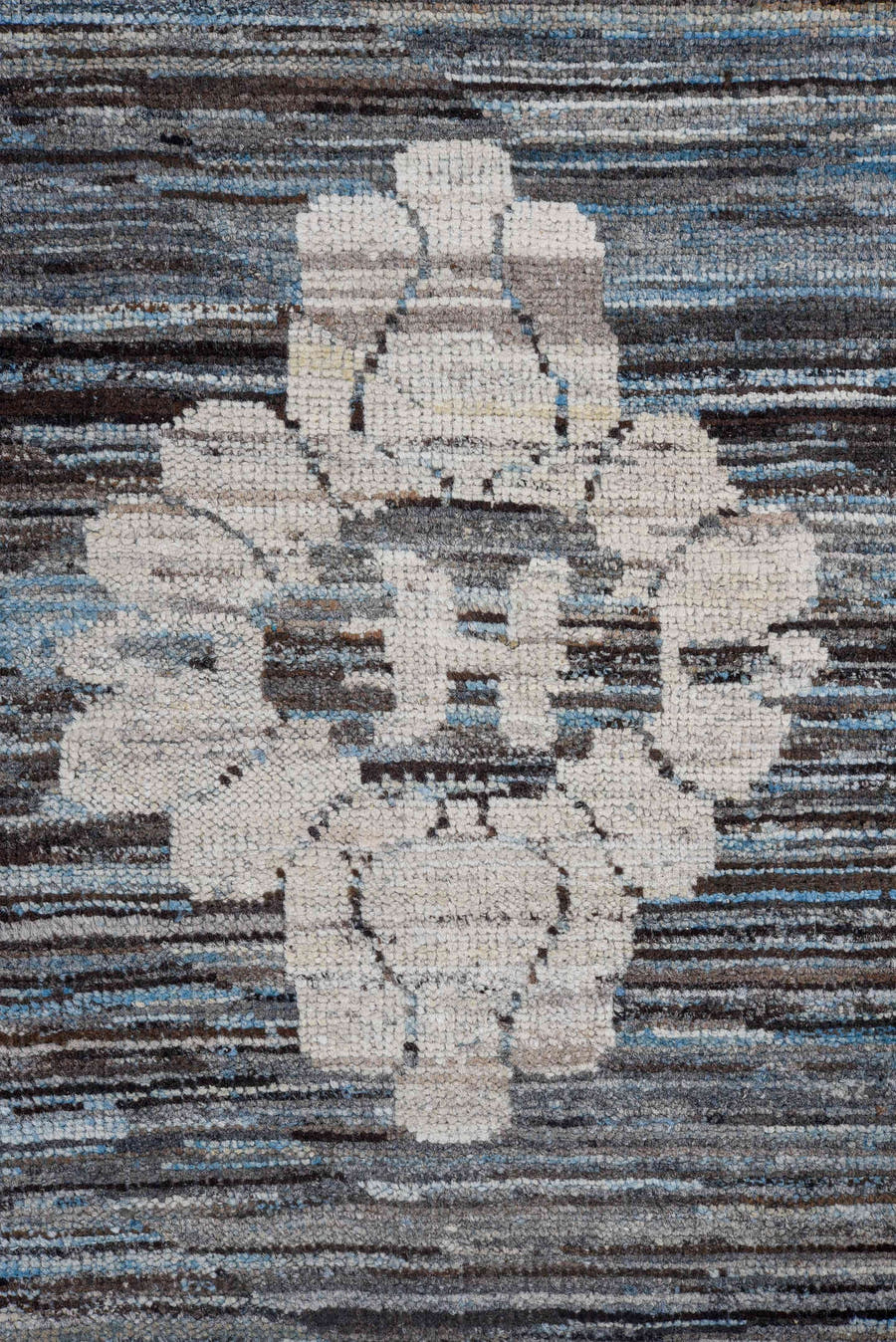 9' x 12' one-of-a-kind handmade vintage Oushak large size rug. Color palette: charcoal, ivory, slate, indigo, steel blue