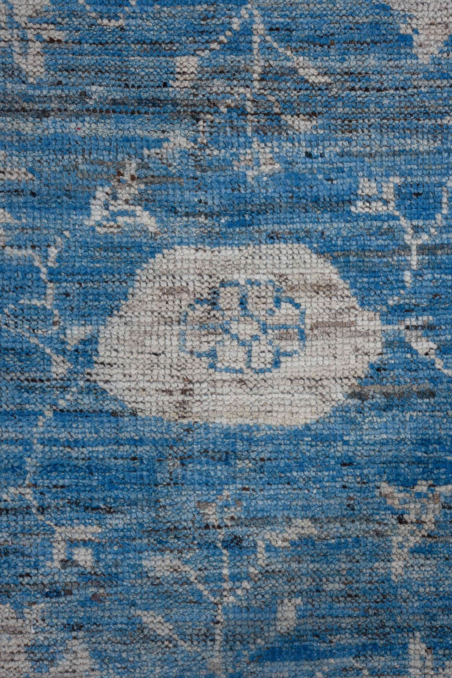 8' x 12' one-of-a-kind handmade vintage Oushak large size rug. Color palette: blue, ivory, sky blue, slate, cream