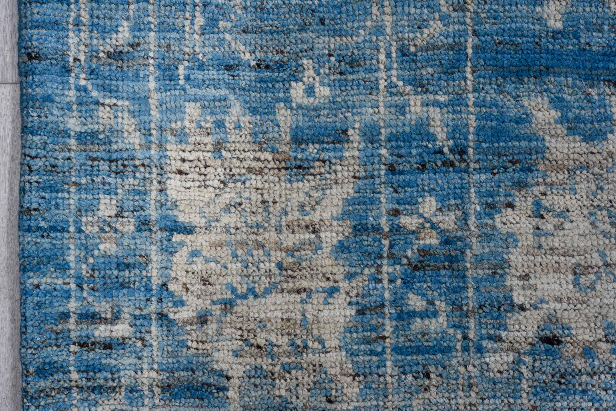8' x 12' one-of-a-kind handmade vintage Oushak large size rug. Color palette: blue, ivory, sky blue, slate, cream