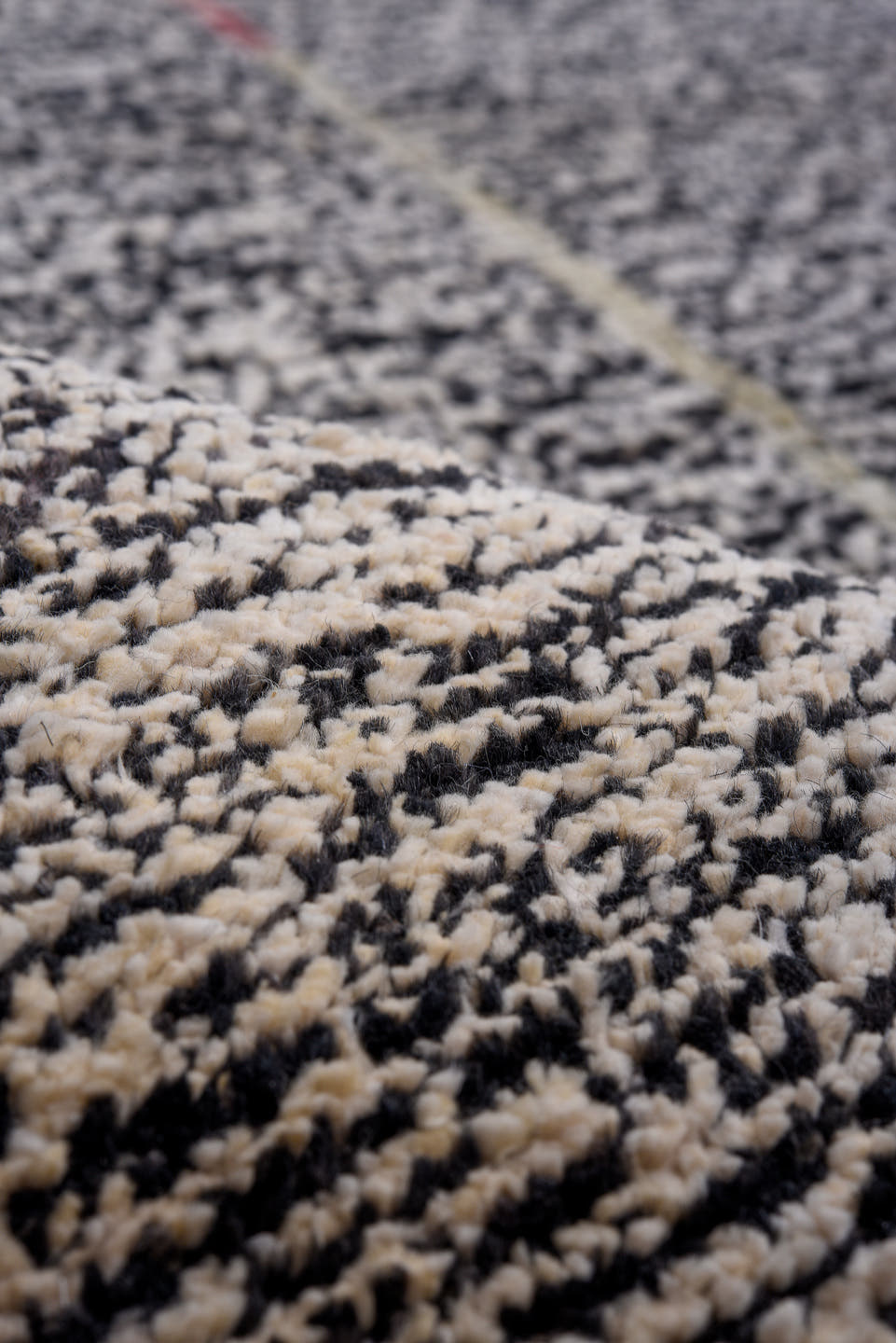 12' x 15' one-of-a-kind handmade vintage Tulu oversize rug. Color palette: gray, charcoal, crimson, ivory, rust, blue, black