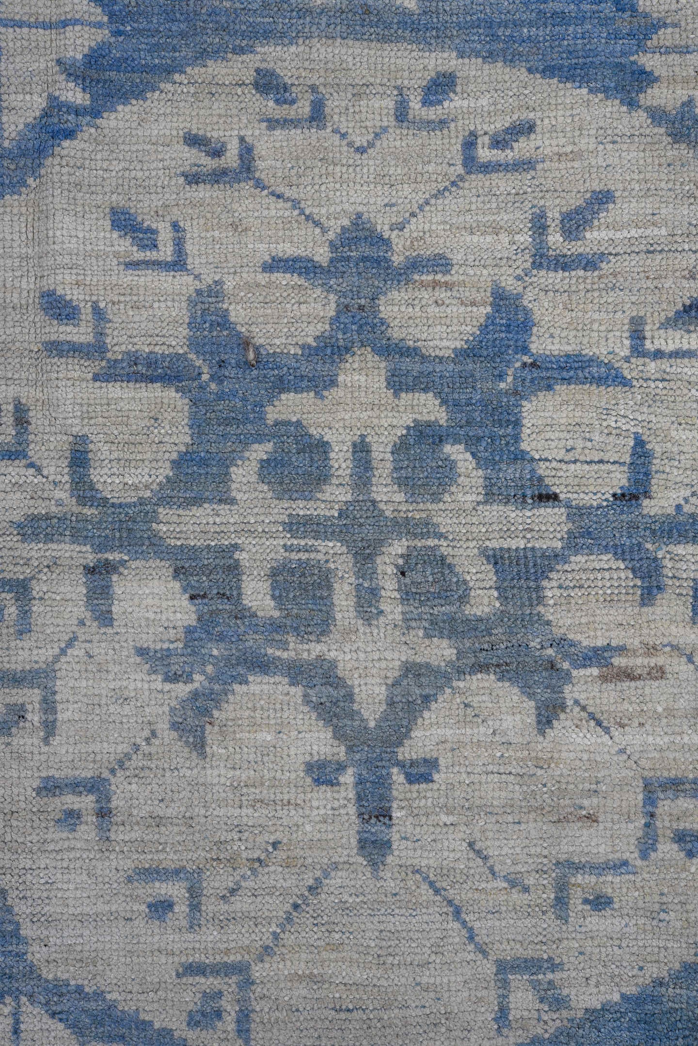 12' x 15' one-of-a-kind handmade vintage Oushak oversize rug. Color palette: blue, ivory, slate, cream, gray