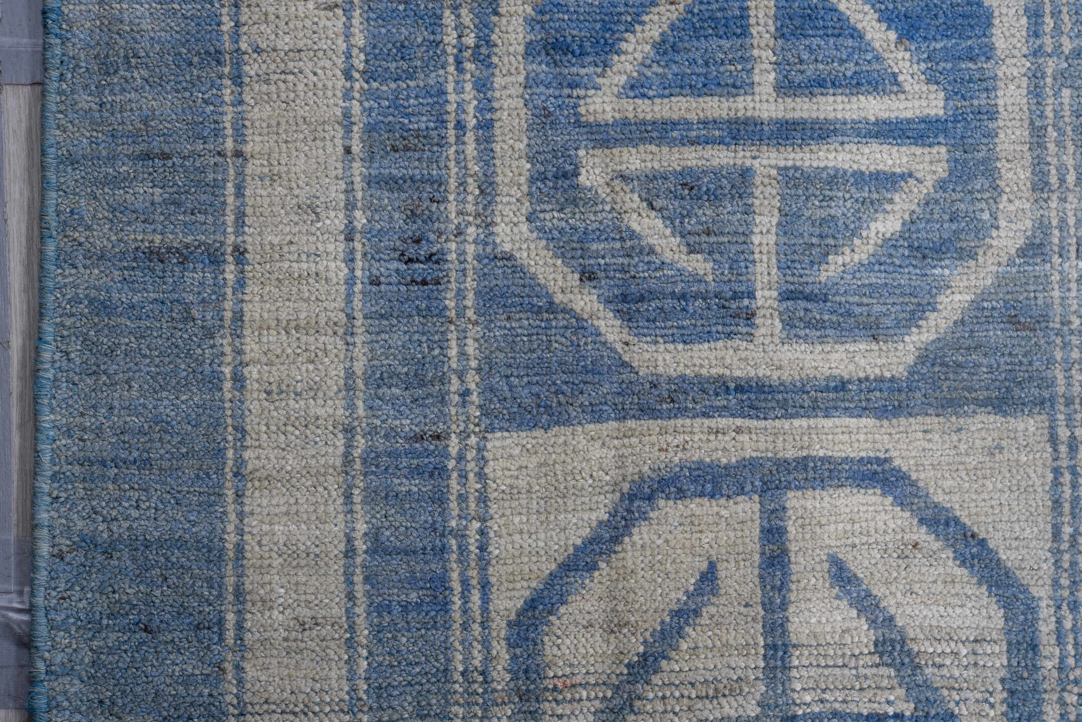 12' x 15' one-of-a-kind handmade vintage Oushak oversize rug. Color palette: blue, ivory, slate, cream, gray