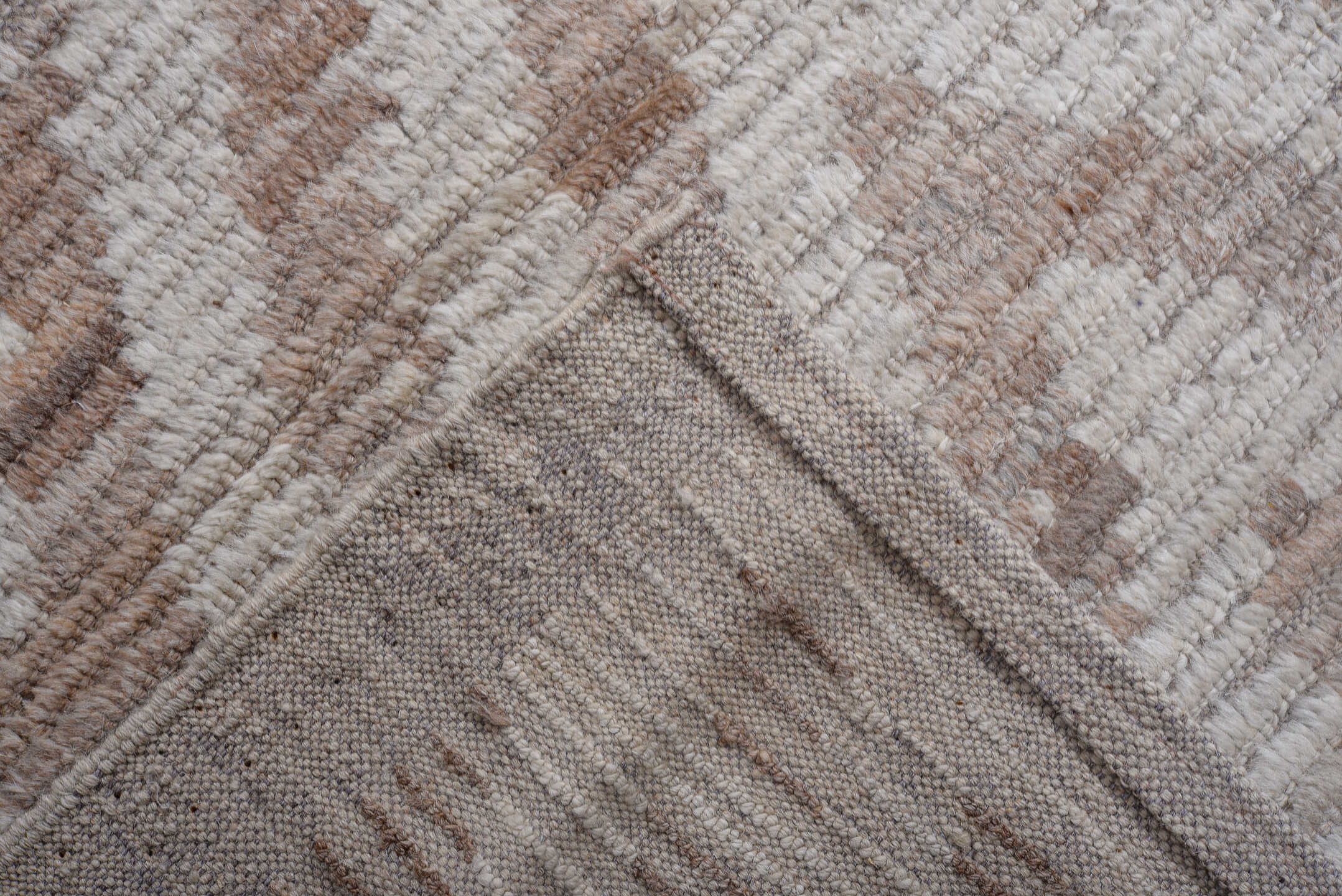 13' x 17' one-of-a-kind handmade vintage Tulu oversize rug. Color palette: ivory, taupe, camel, brown, greige, beige, gray