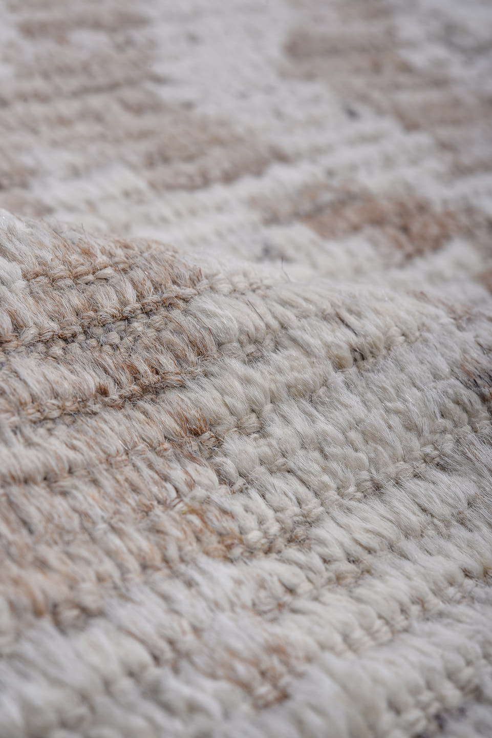 13' x 17' one-of-a-kind handmade vintage Tulu oversize rug. Color palette: ivory, taupe, camel, brown, greige, beige, gray