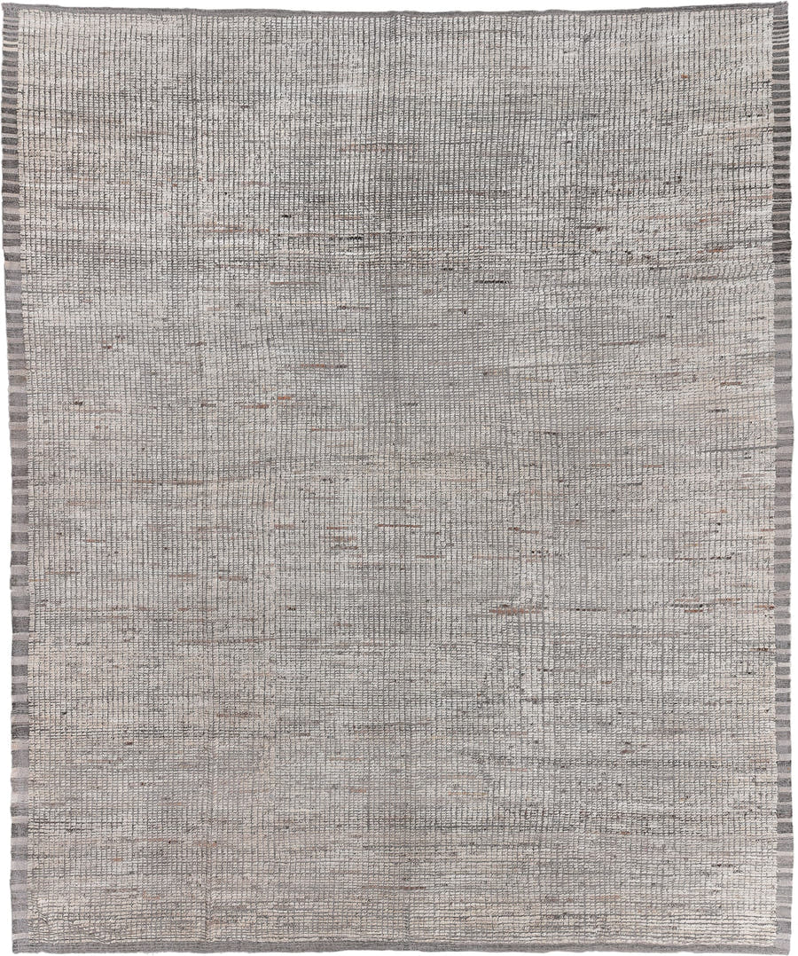 13' x 16' one-of-a-kind handmade vintage Tulu oversize rug. Color palette: ivory, gray, taupe, charcoal, greige, beige