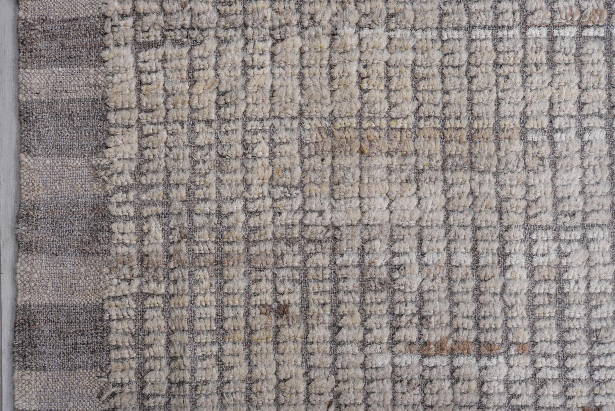 13' x 16' one-of-a-kind handmade vintage Tulu oversize rug. Color palette: ivory, gray, taupe, charcoal, greige, beige