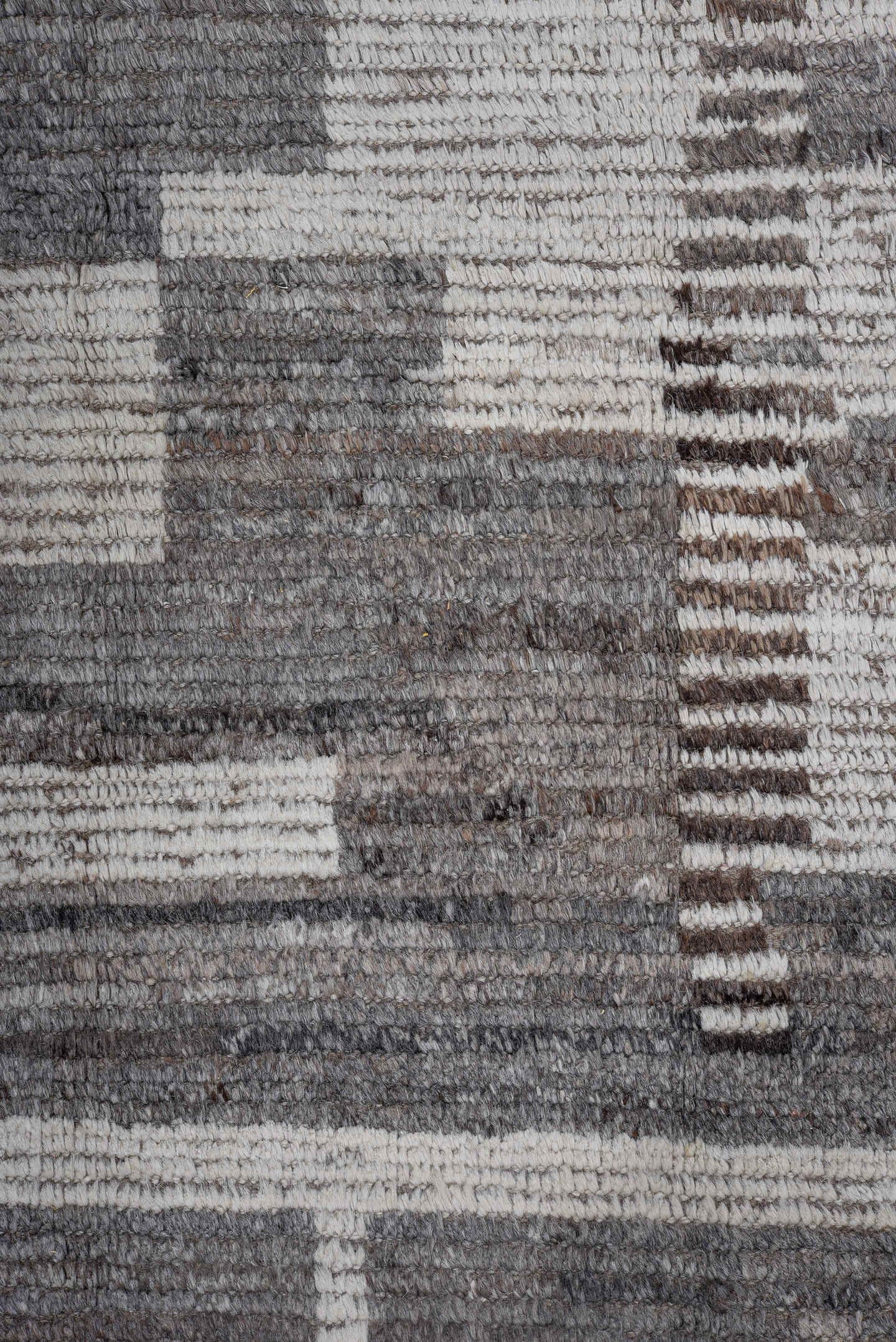 11' x 14' one-of-a-kind handmade vintage Tulu oversize rug. Color palette: gray, ivory, taupe, brown, charcoal, beige, black