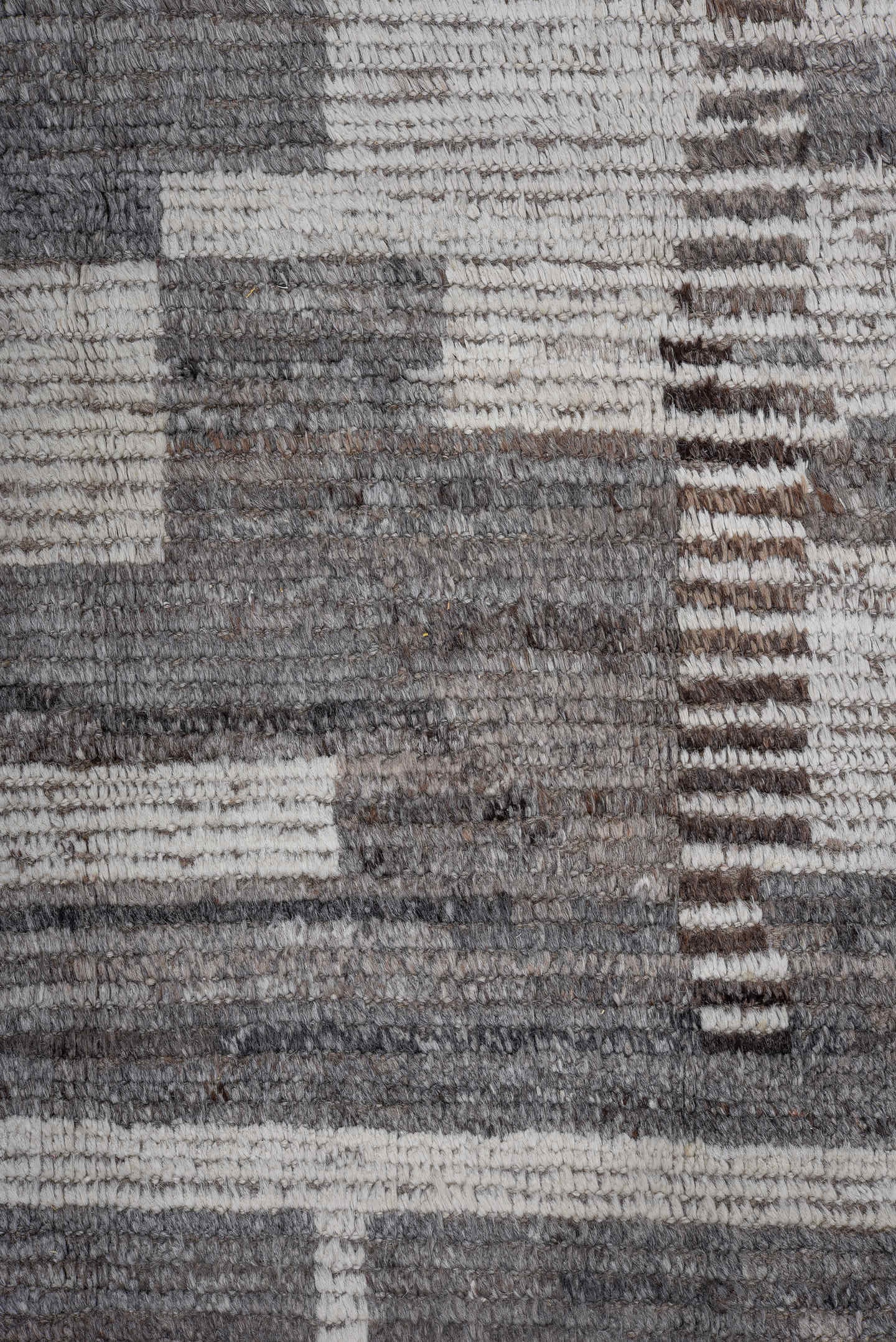 11' x 14' one-of-a-kind handmade vintage Tulu oversize rug. Color palette: gray, ivory, taupe, brown, charcoal, beige, black