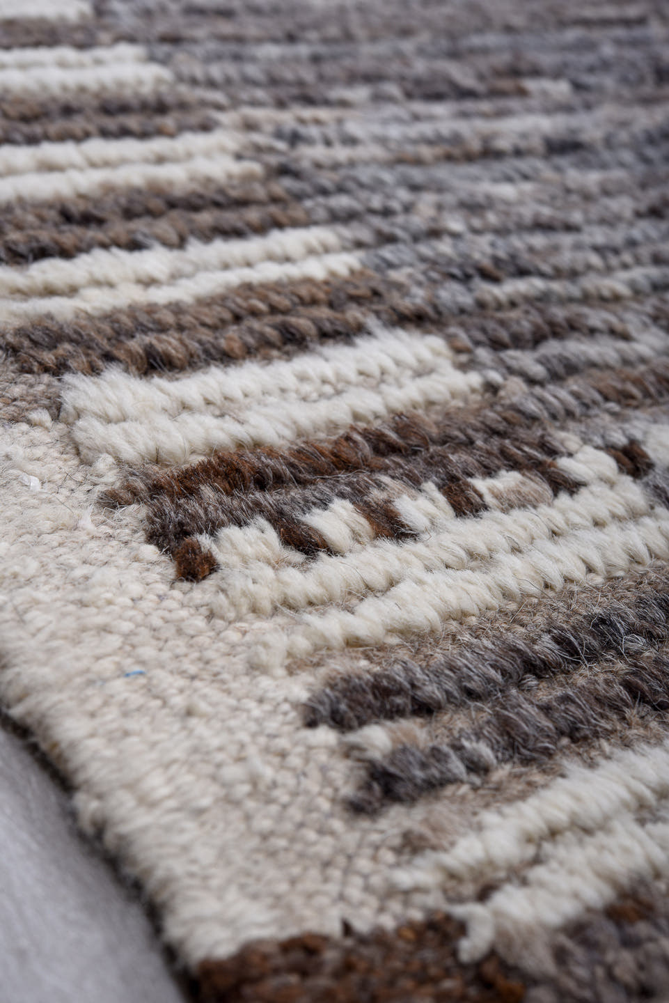 11' x 14' one-of-a-kind handmade vintage Tulu oversize rug. Color palette: gray, ivory, taupe, brown, charcoal, beige, black