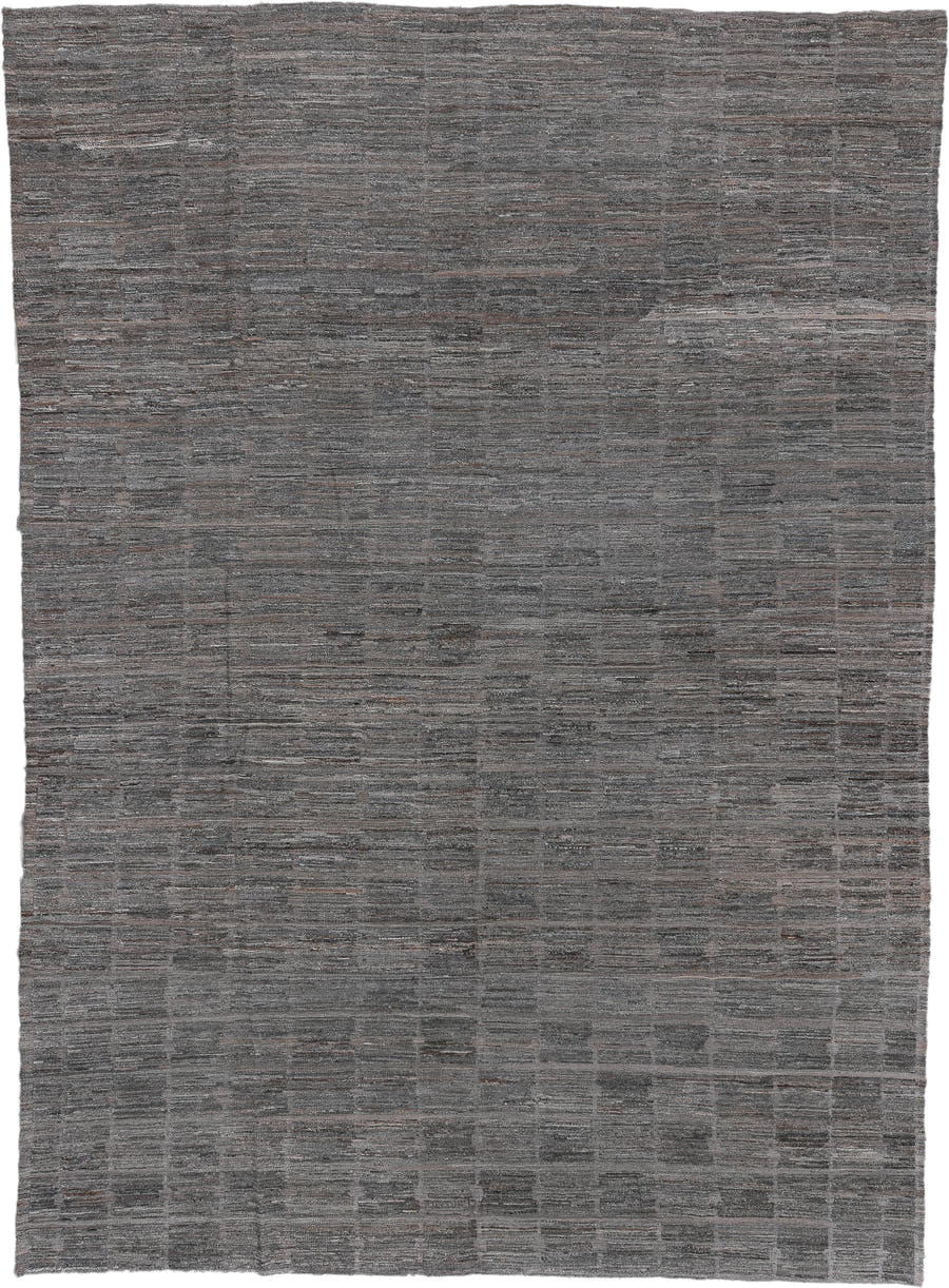 11' x 15' one-of-a-kind handmade vintage Tulu oversize rug. Color palette: charcoal, gray, taupe, slate, rose, black, beige