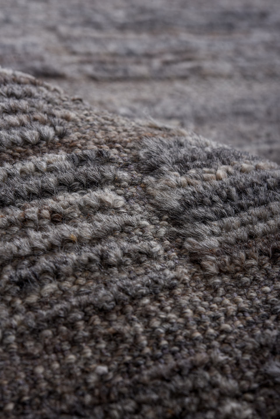 11' x 15' one-of-a-kind handmade vintage Tulu oversize rug. Color palette: charcoal, gray, taupe, slate, rose, black, beige