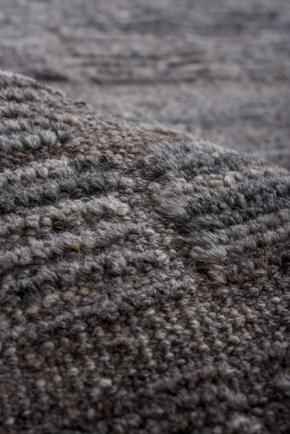 11' x 15' one-of-a-kind handmade vintage Tulu oversize rug. Color palette: charcoal, gray, taupe, slate, rose, black, beige