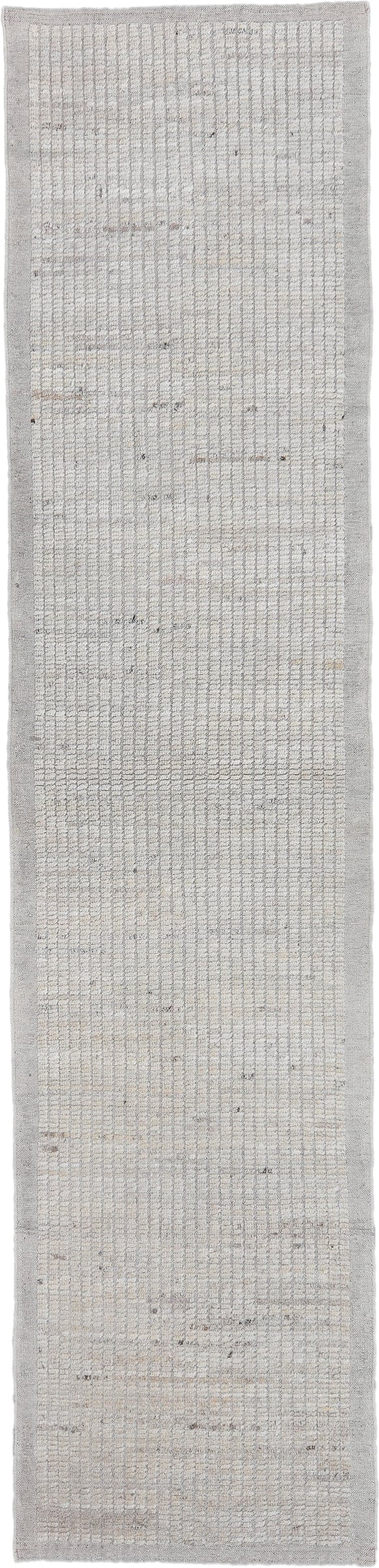 2' x 12' one-of-a-kind handmade vintage Tulu runner rug. Color palette: ivory, light gray, taupe, cream, charcoal, beige