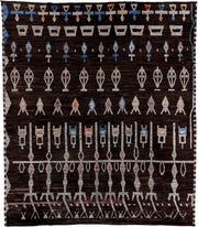 14' x 16' one-of-a-kind handmade vintage Tulu oversize rug. Color palette: brown, ivory, blue, tan, coral, charcoal, beige