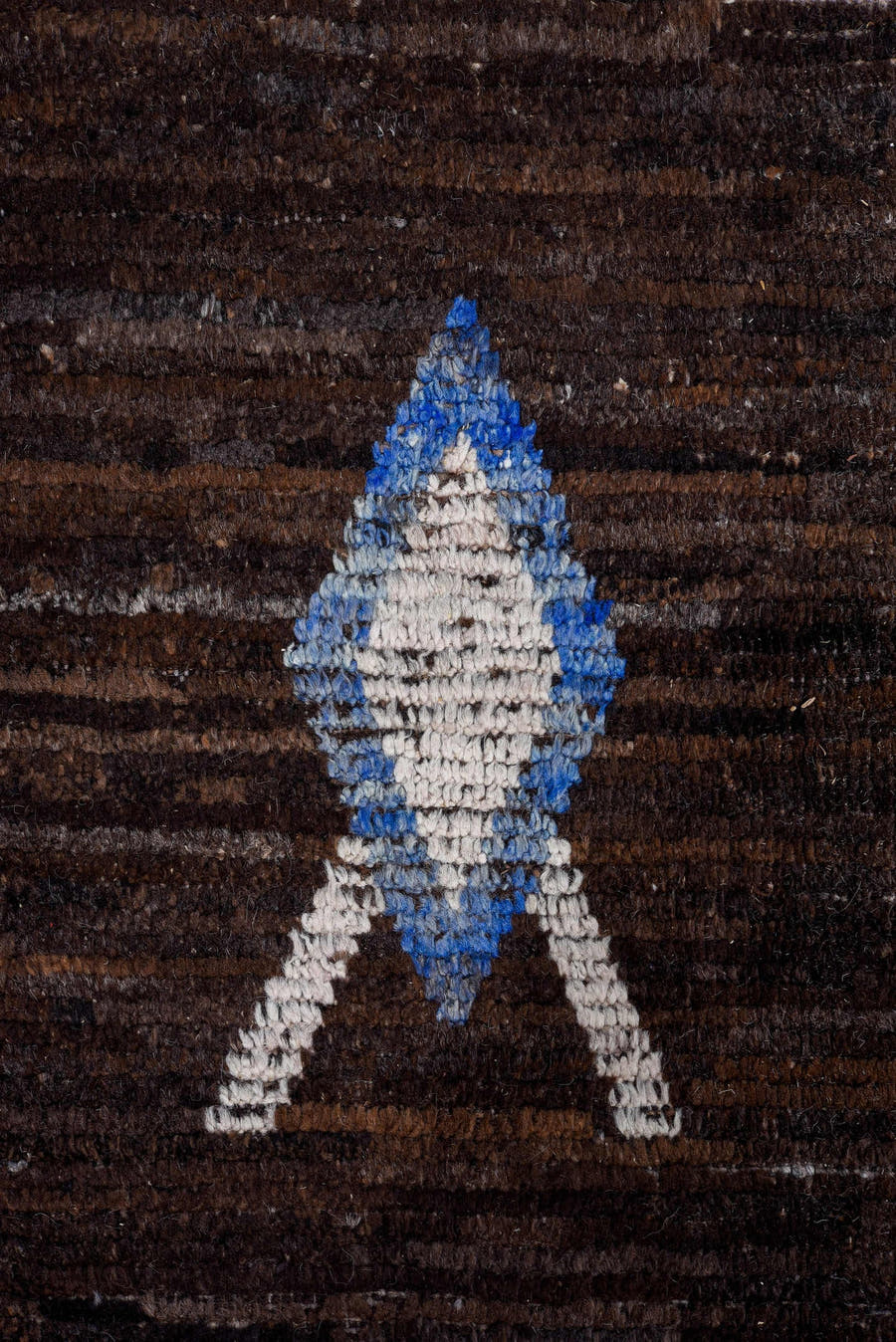 14' x 16' one-of-a-kind handmade vintage Tulu oversize rug. Color palette: brown, ivory, blue, tan, coral, charcoal, beige