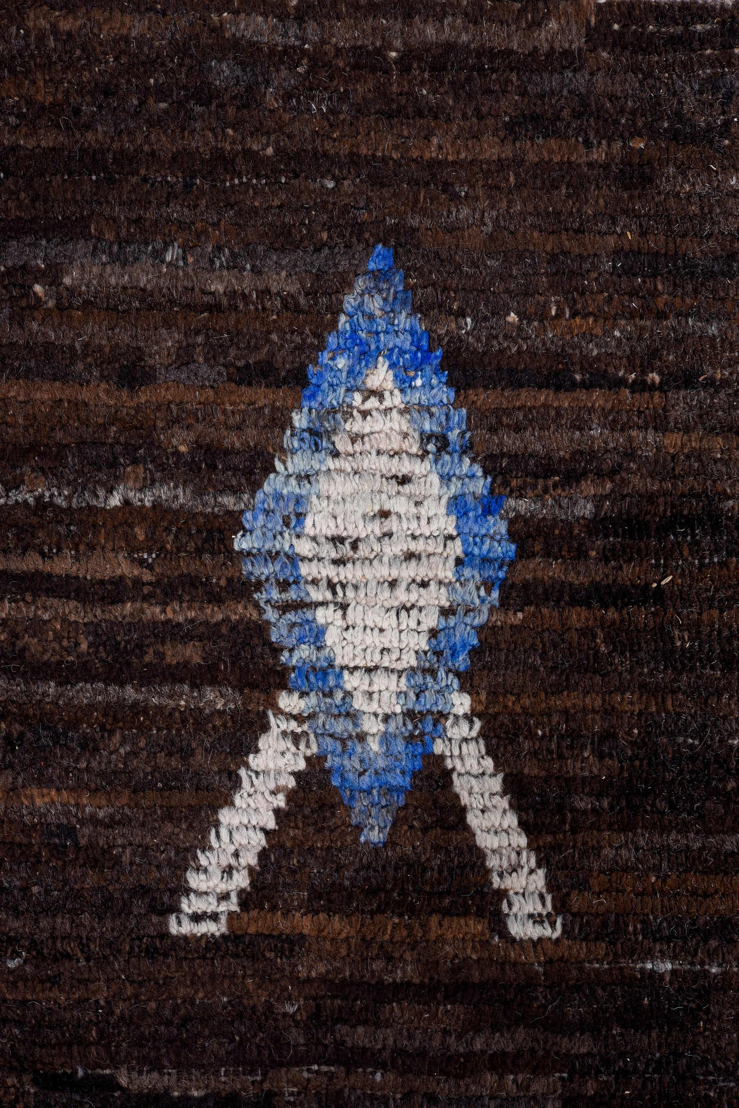 14' x 16' one-of-a-kind handmade vintage Tulu oversize rug. Color palette: brown, ivory, blue, tan, coral, charcoal, beige